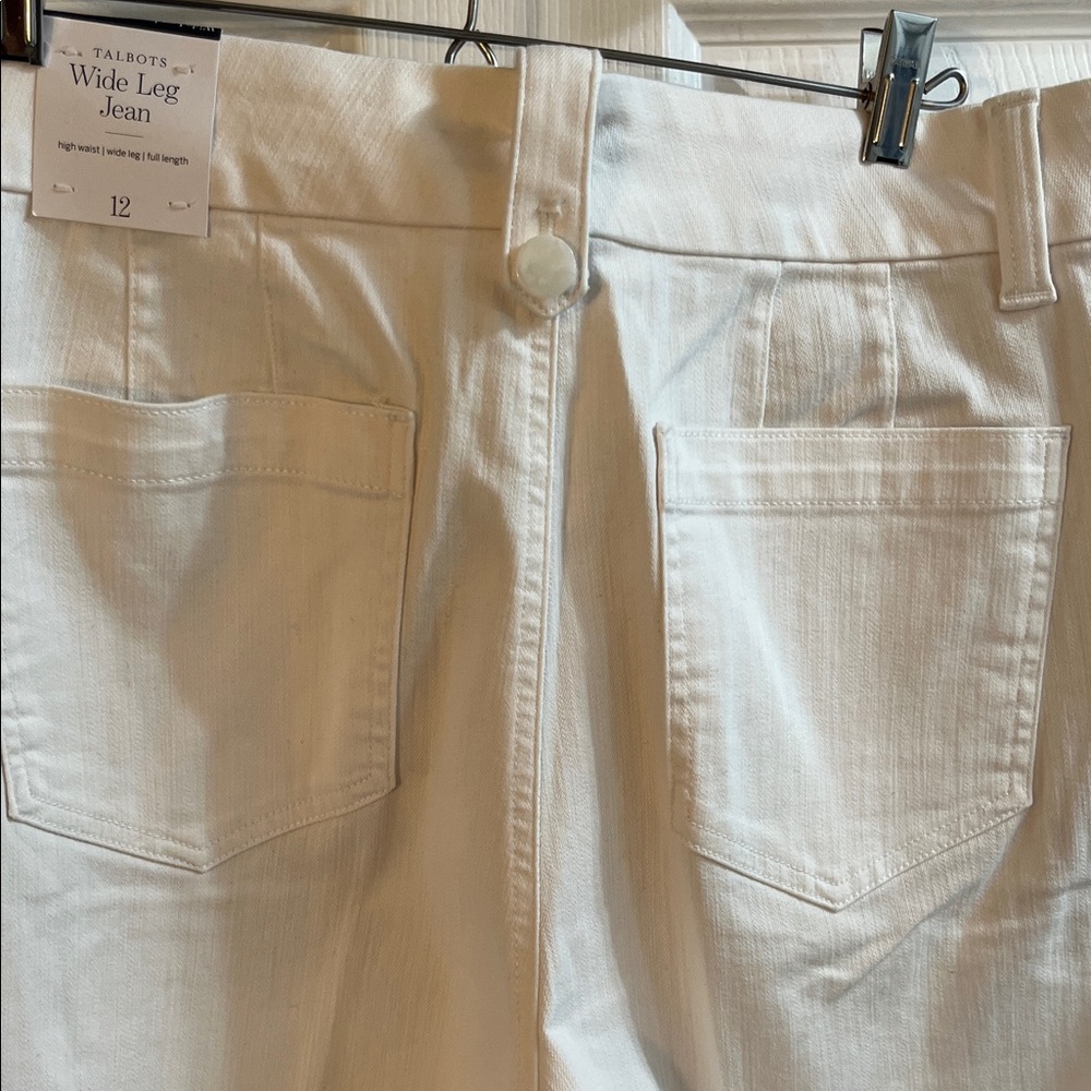 Talbots White Wide Leg Jeans with Back Patch Pockets